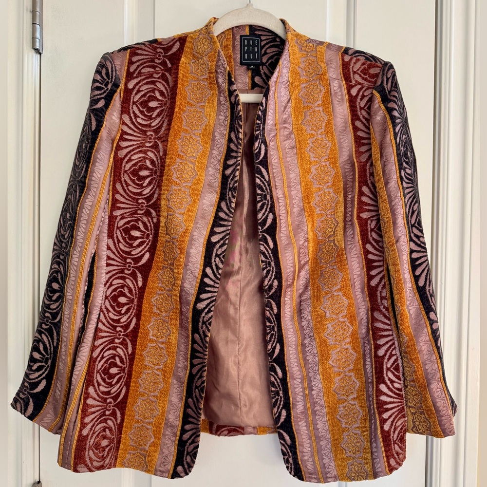 VTG Due Per Due Chenille Velvet Jacquard Tapestry Blazer 12 Boho Artsy 90’s Y2K